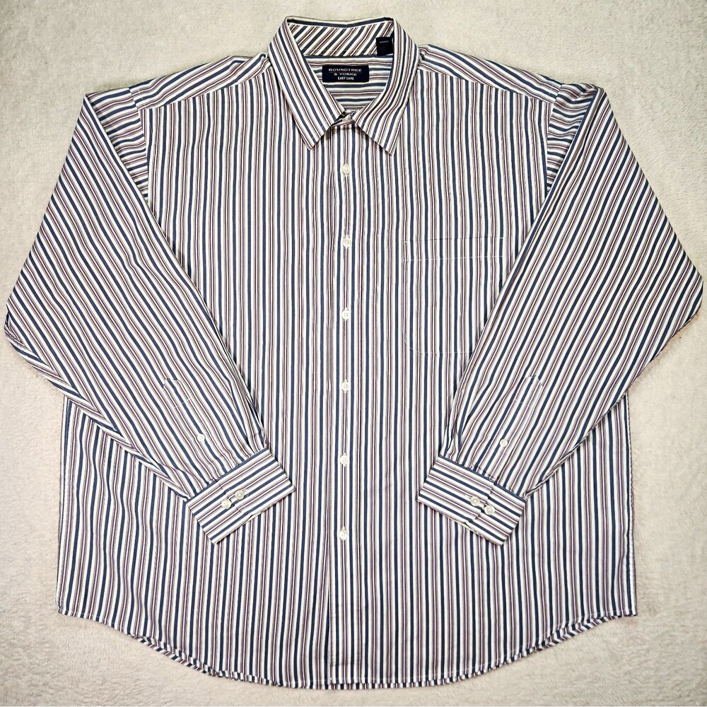 Roundtree & Yorke Classic Fit Dress Shirt Men's XL Easy Care Striped Pocket